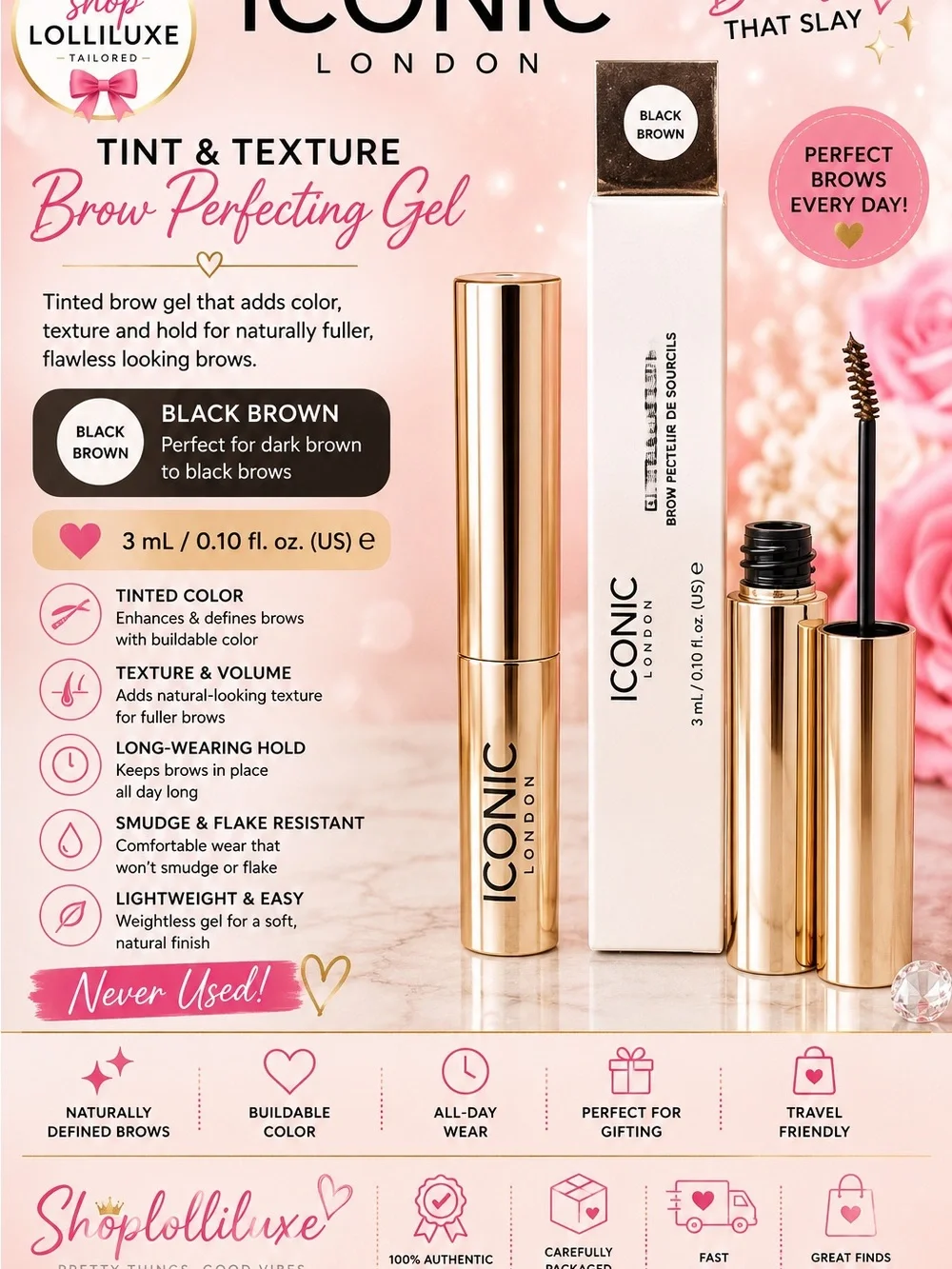 ICONIC London Tint & Texture Brow Perfecting Gel — Black Brown